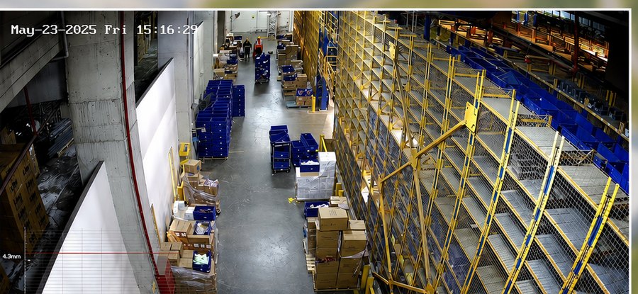 Warehouse racking monitored by fire detection cameras
