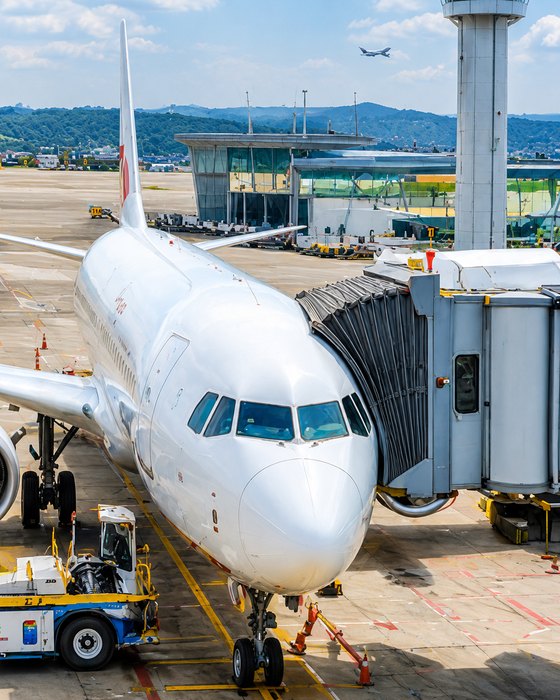 Passenger aircraft at an airport gate
