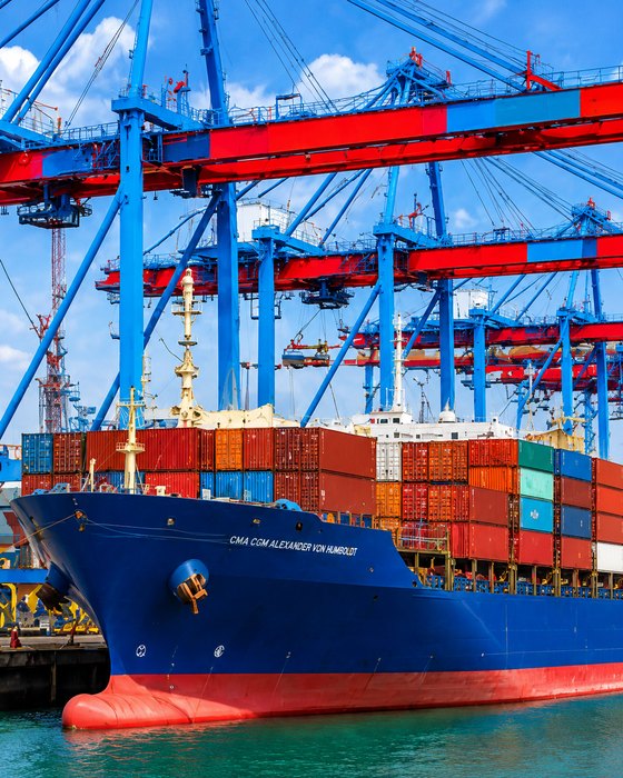 Container ship at a sea port